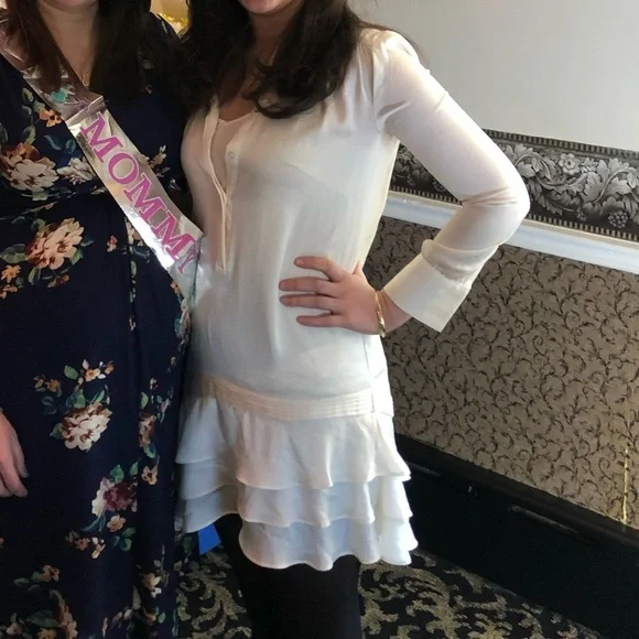 Banana Republic Cream Mini Dress with Ruffled Drop Waist - Picture 1 of 4